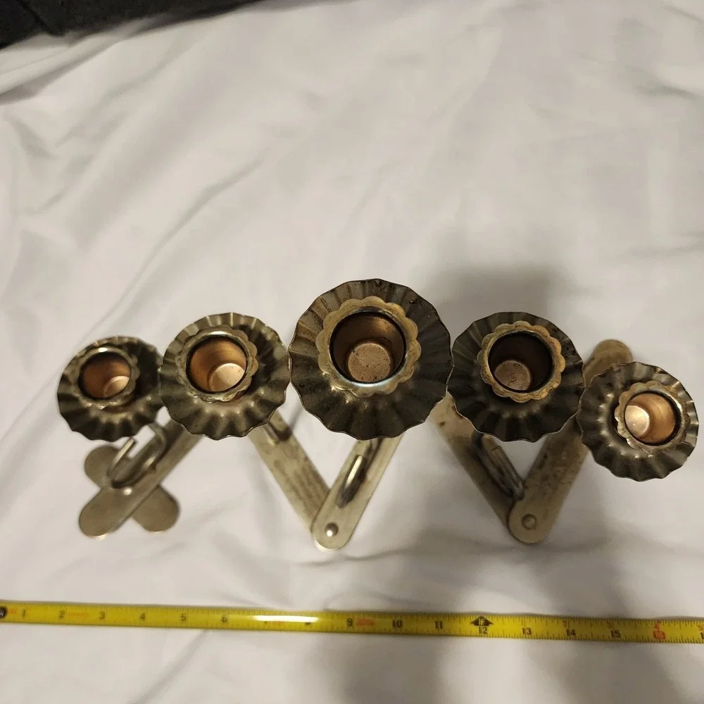 Vintage Jointed Folding Brass Alloy 5 Candle‎ Candelabra Candlesticks Ruffled